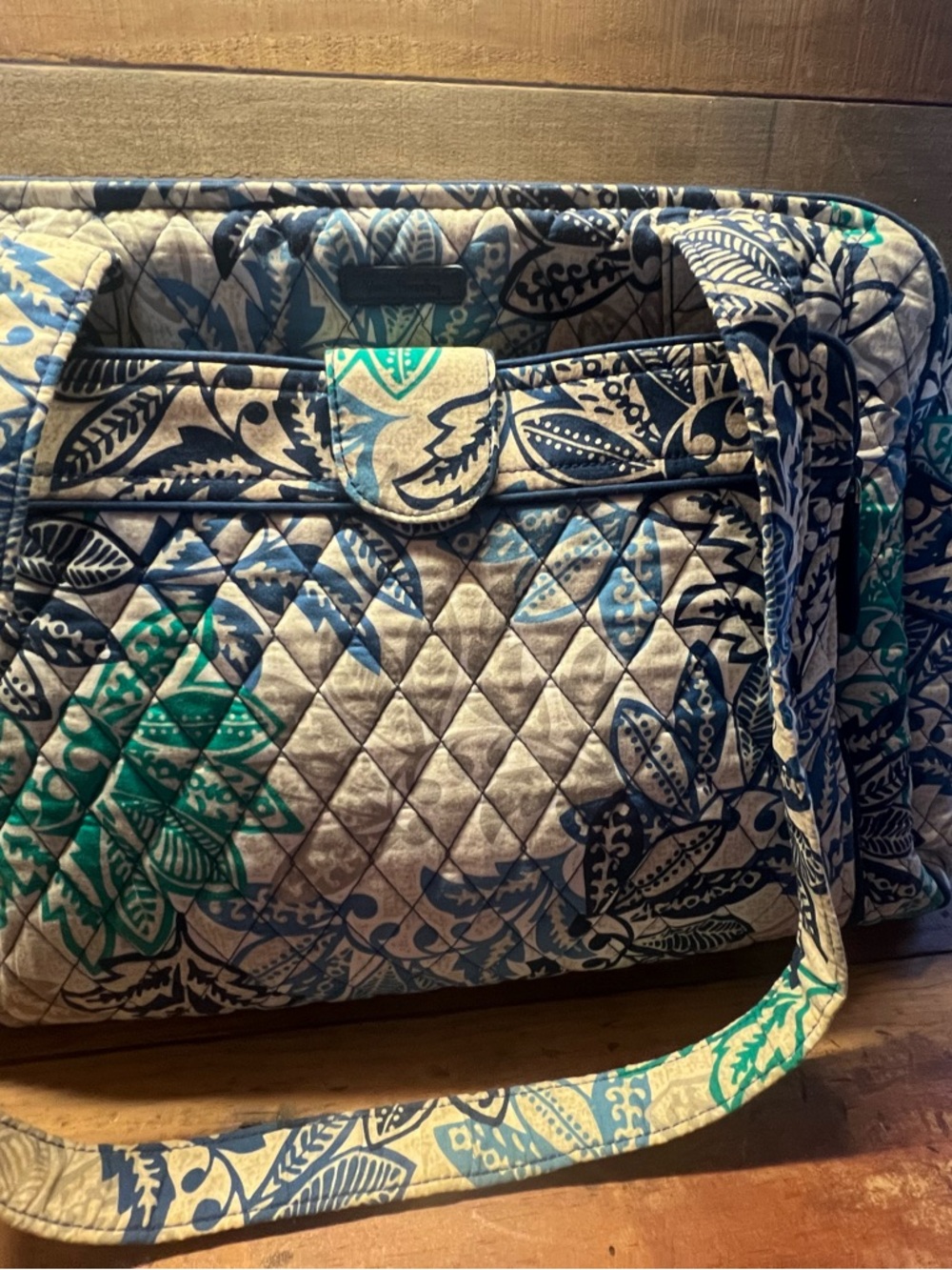 Vera Bradley Quilted Diaper Bag in Teal and Navy Santiago pattern